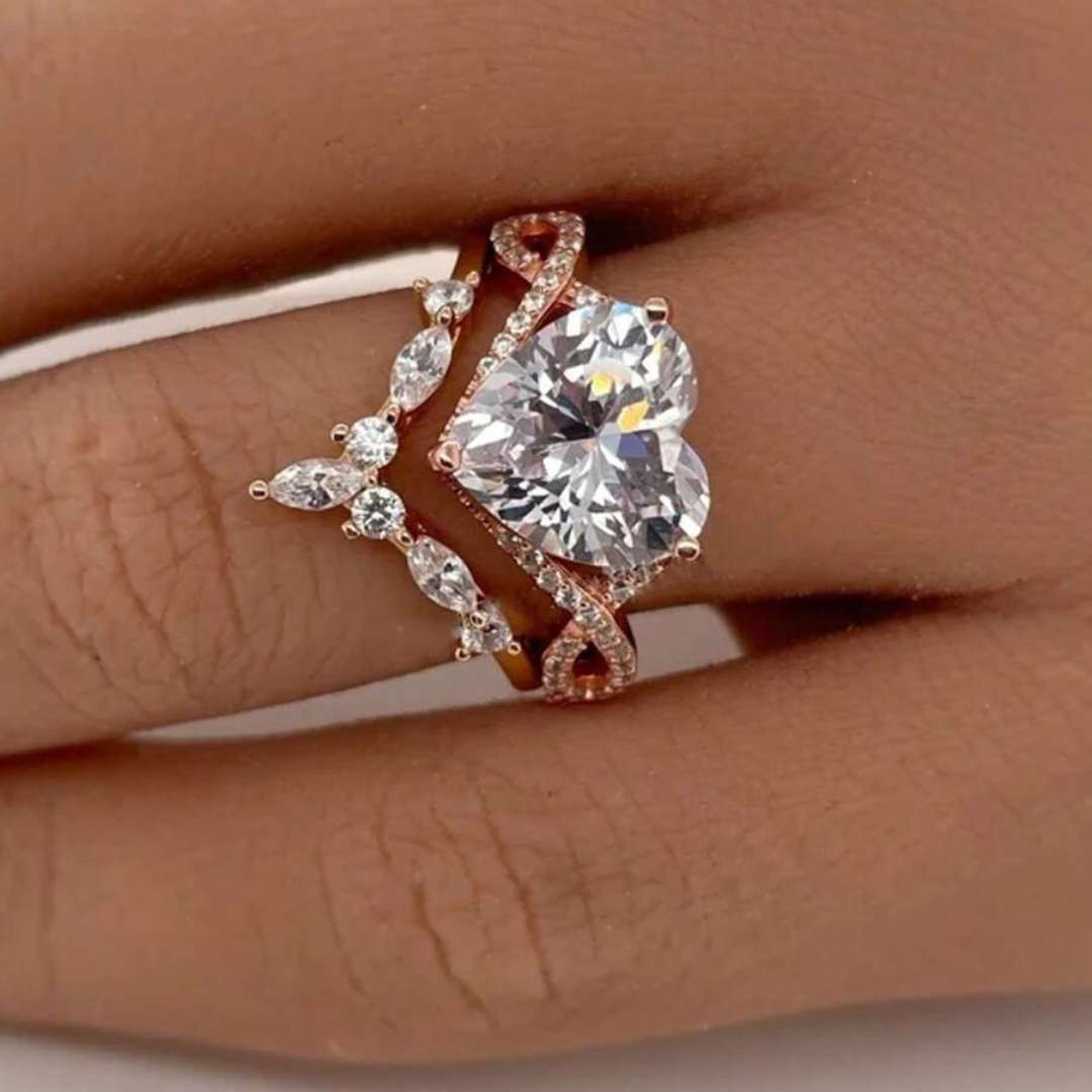 Rosaguld dobbelt ring sæt med tidløs elegance