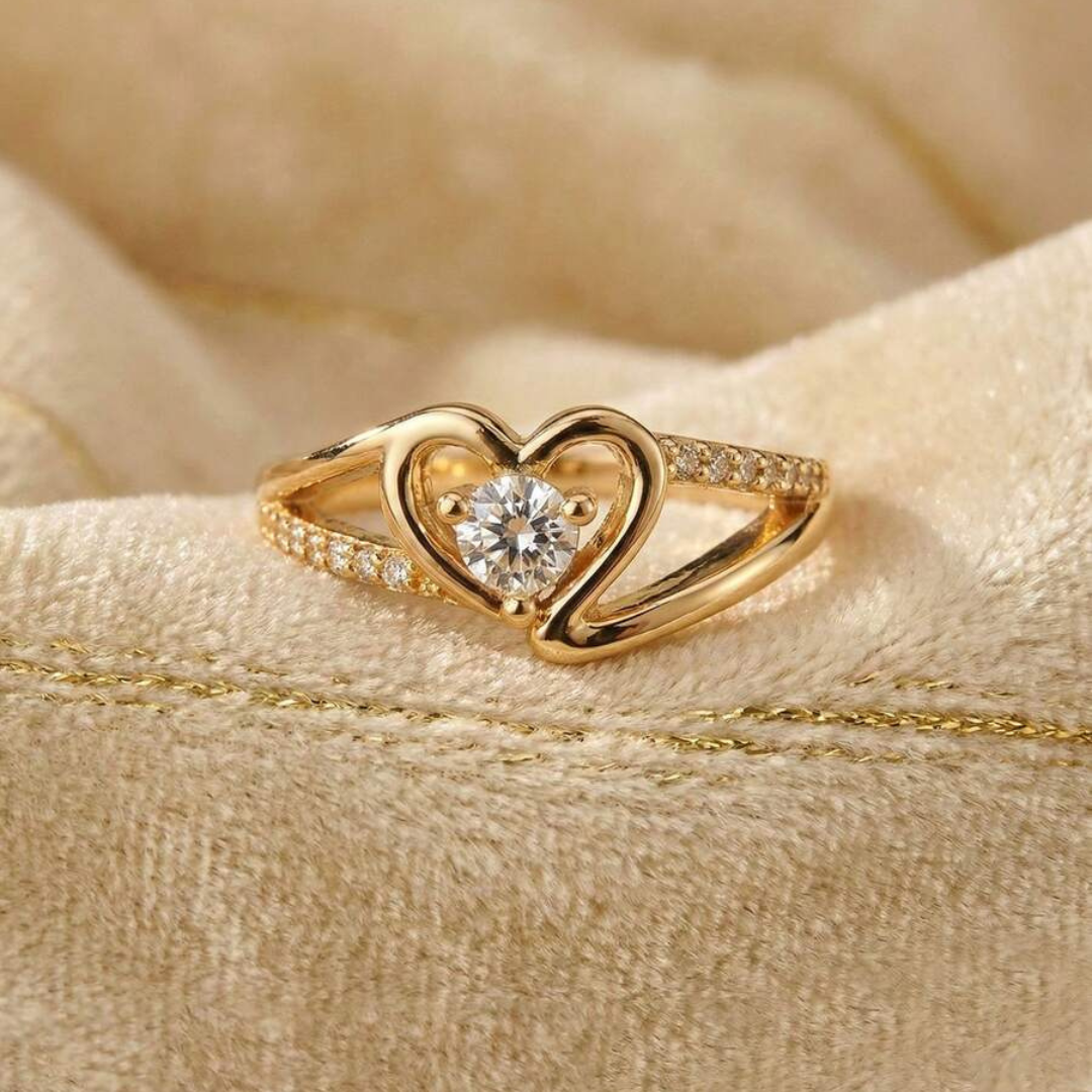 Elegant Ring med Funklende Cubic Zirconia Hjerte