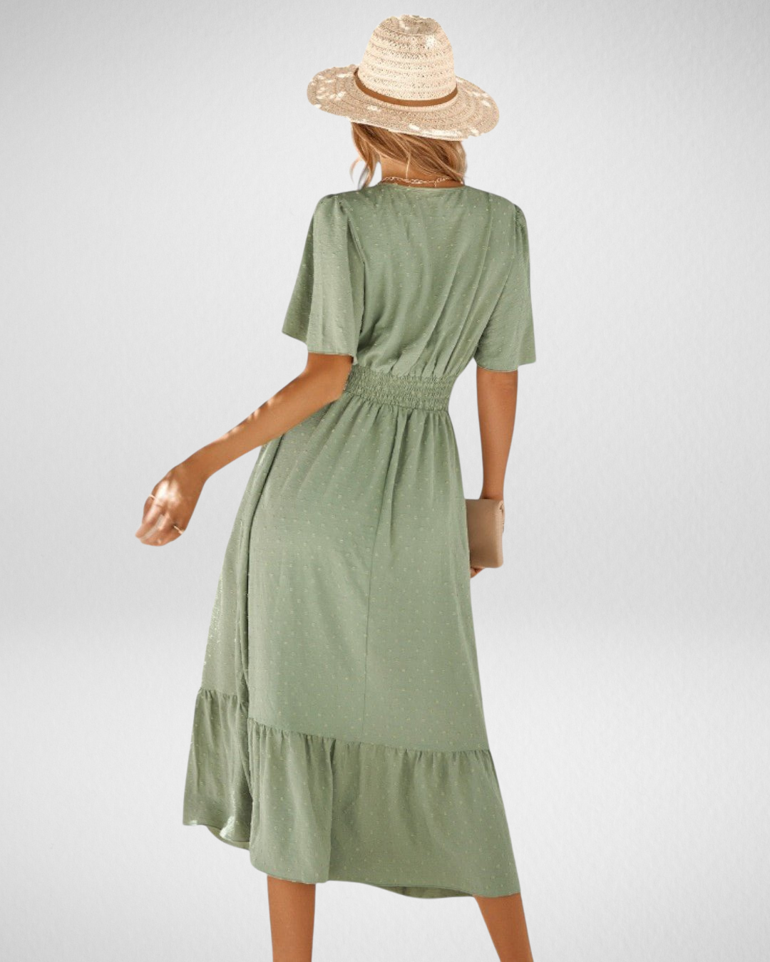 Elvora™ | Lang kjole med V-hals og korte ermer - Lett og elegant