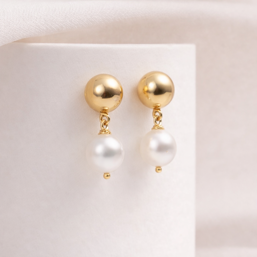 Elegant 18K Guldbelagt Øreringe i Rustfrit Stål med Perledråbe
