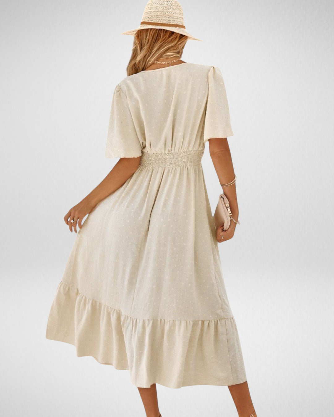 Elvora™ | Lang kjole med V-hals og korte ermer - Lett og elegant