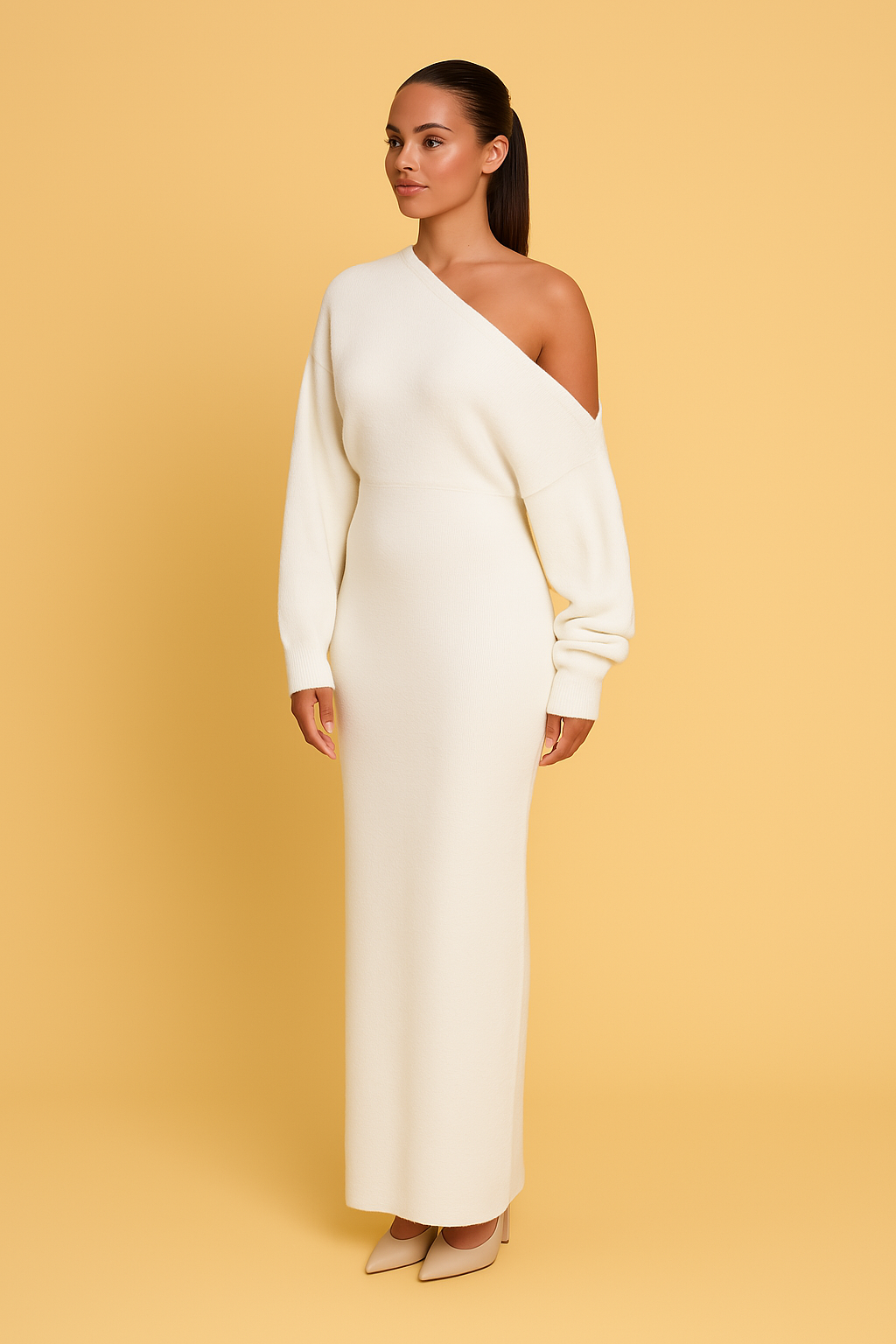 Nicky™ | Off-Shoulder Strikkekjole – Stilfull & Behagelig