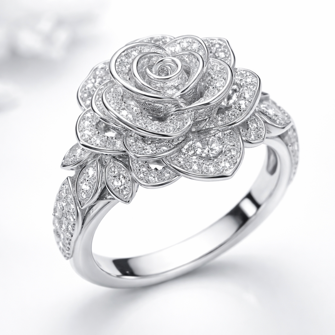 Vintage Blomster Ring i Sølv med Funlende Zirkonia