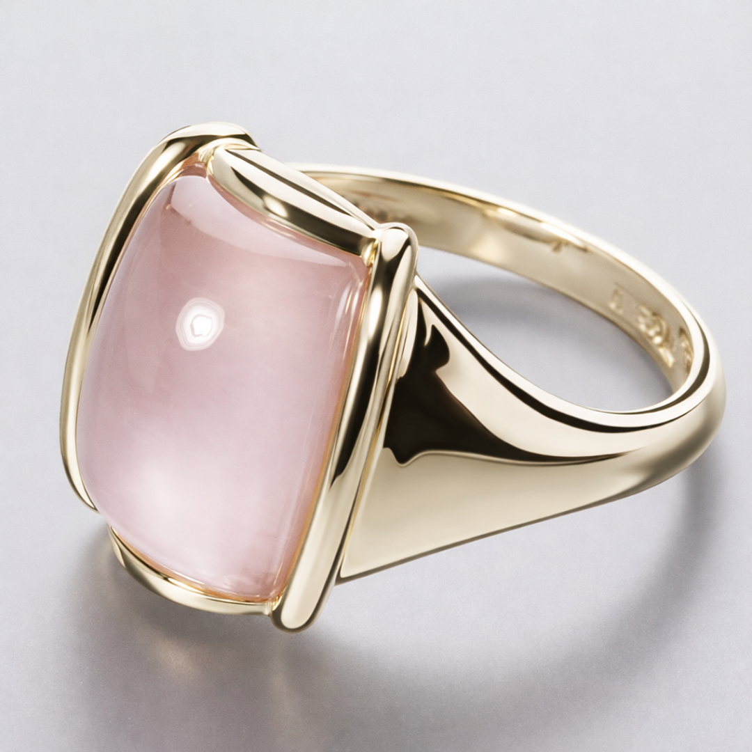 Luksuriøs Dame Guld Ring med Rosa Natursten