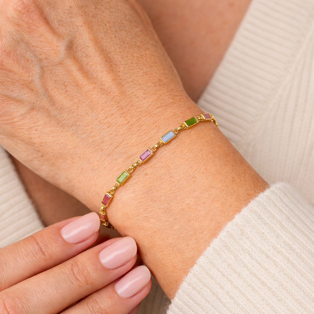 Guld Armbånd med Pastelfarvede Sten Elegant Vintage Dame Smykke