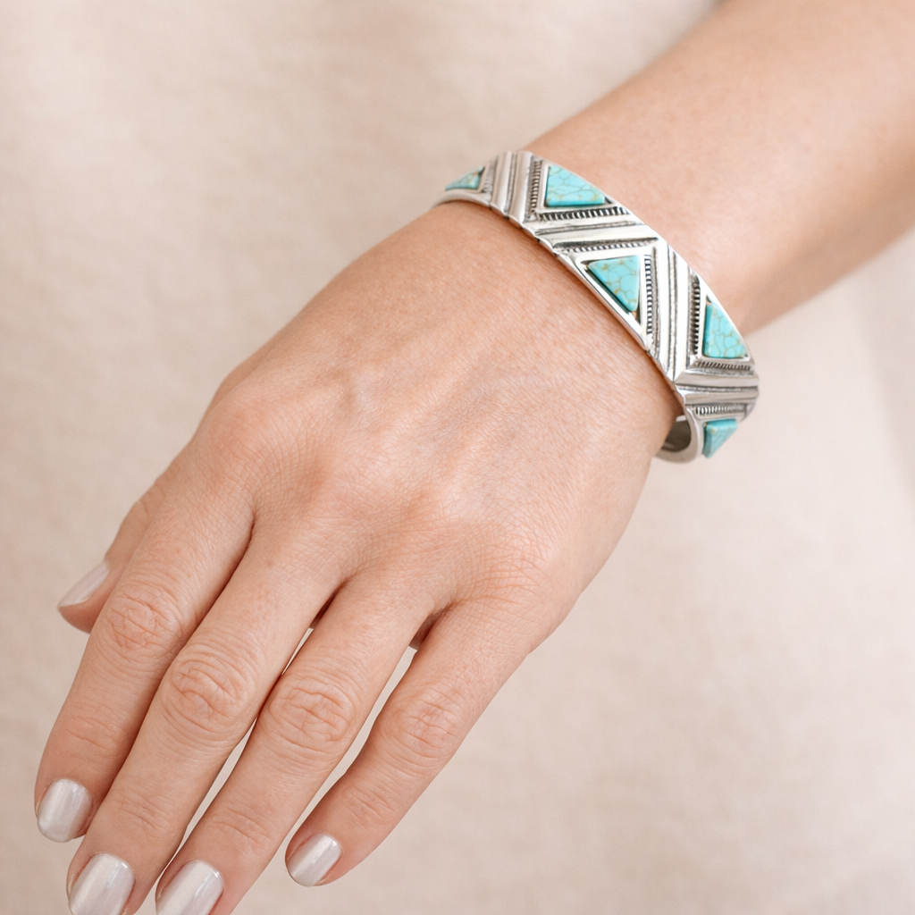 Sølv Armbånd Cuff med Turkis Dame Geometrisk Boheme Stil