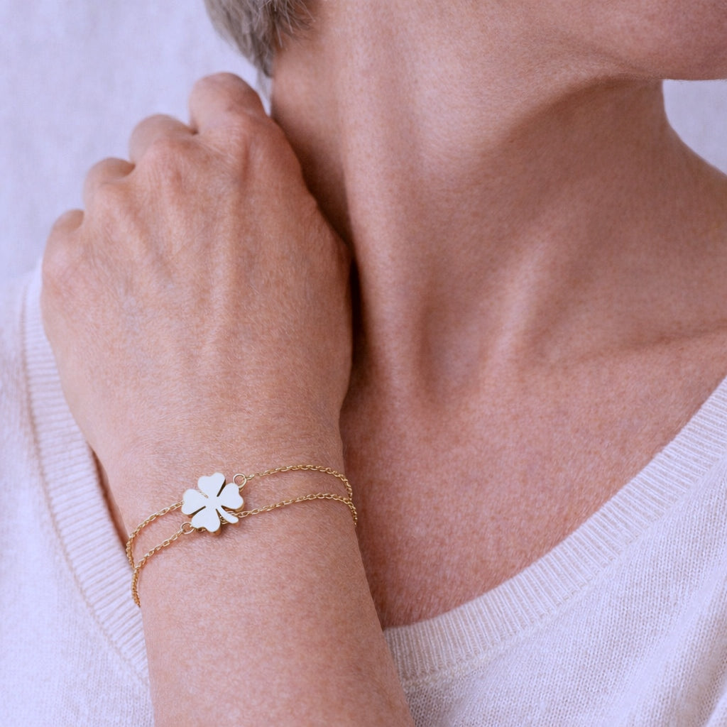 Sølv Firkløver Armbånd i Rustfrit Stål Dame Justerbar Elegant Lykke Smykke