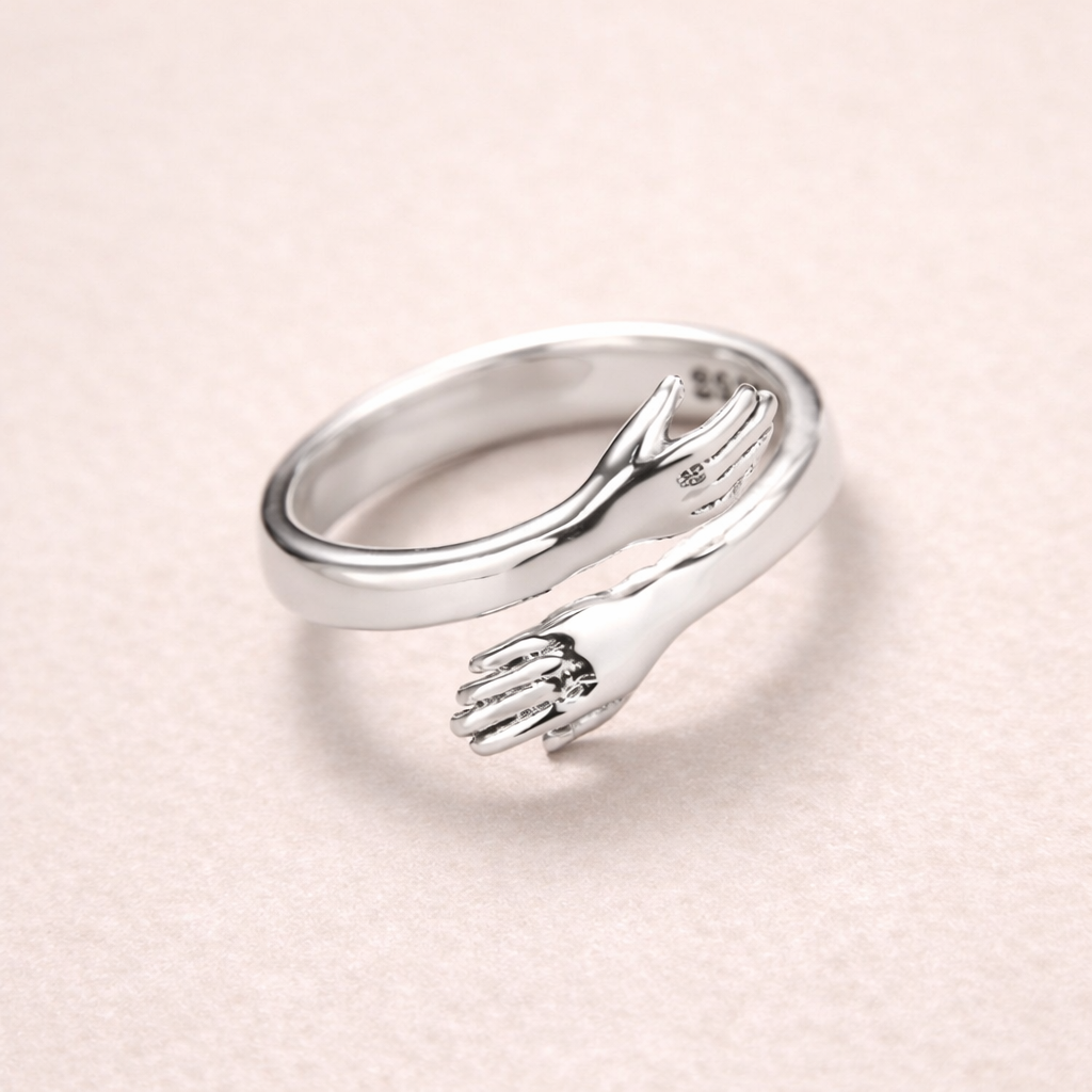 Sølv 925 Kram Ring med Hænder Justerbar Dame Smykke