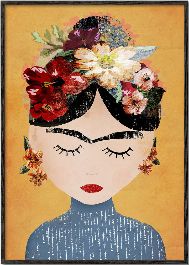 Frida Kahlo Inspireret Multifarvet Kunstplakat i Lodret Format