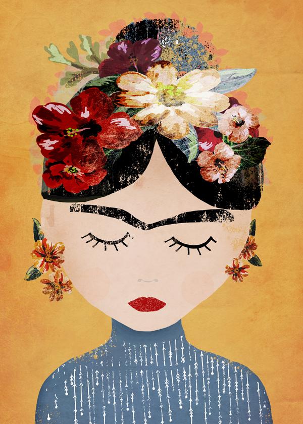 Frida Kahlo Inspireret Multifarvet Kunstplakat i Lodret Format