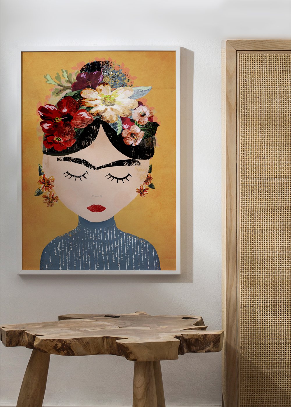 Frida Kahlo Inspireret Multifarvet Kunstplakat i Lodret Format