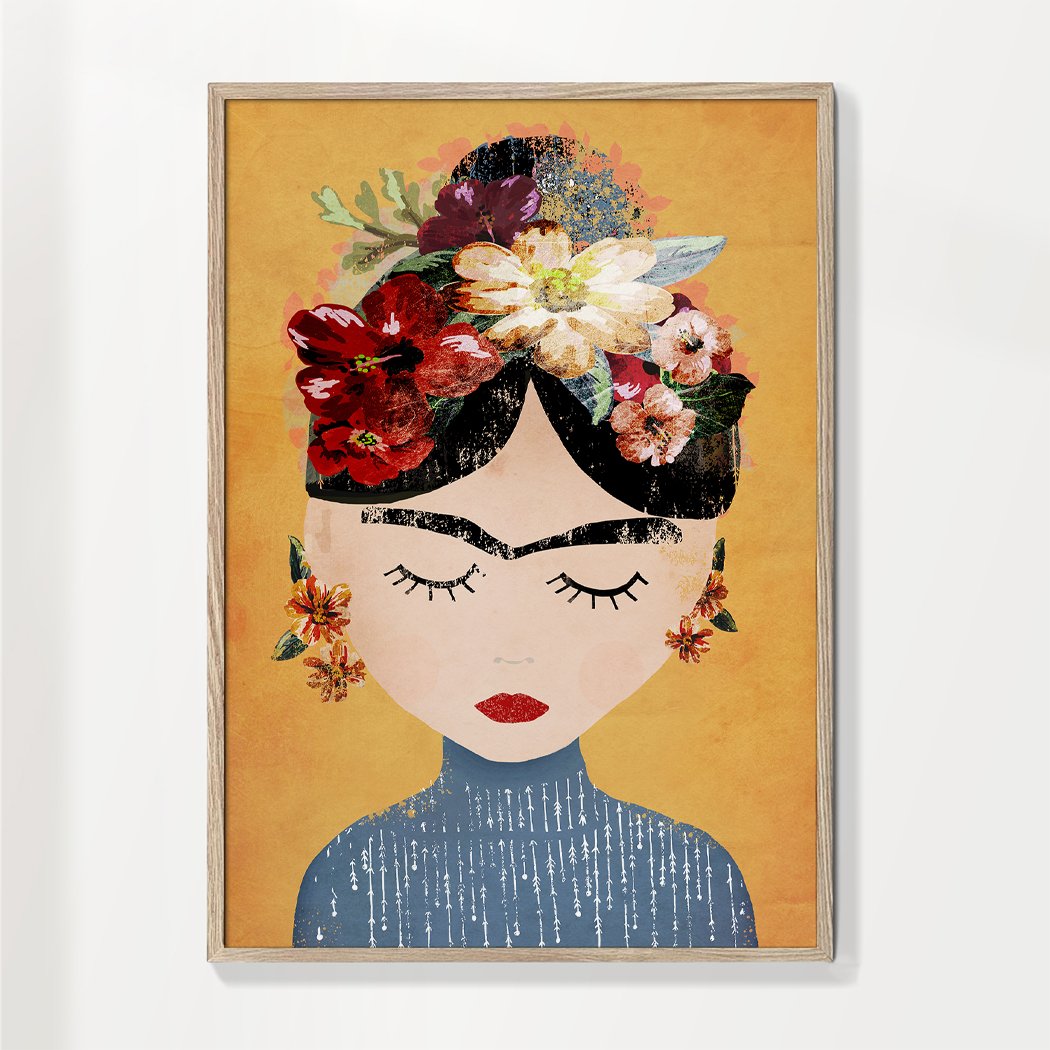 Frida Kahlo Inspireret Multifarvet Kunstplakat i Lodret Format