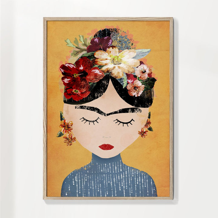 Frida Kahlo Inspireret Multifarvet Kunstplakat i Lodret Format