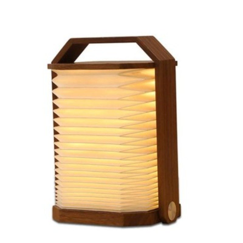 Genopladelig Vintage Bordlampe med Træbase og Varmt Lys