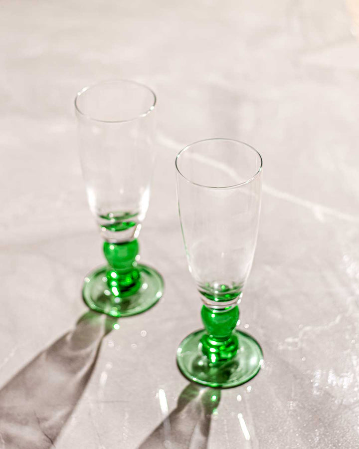 Sæt af 6 Grønne Champagneglas med Svirl-design