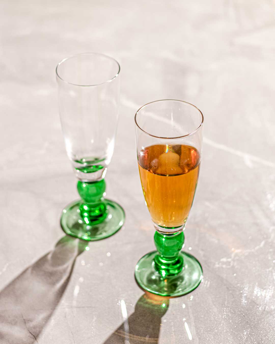 Sæt af 6 Grønne Champagneglas med Svirl-design