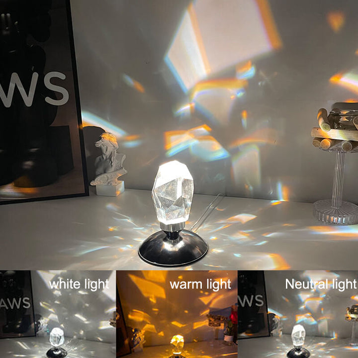 Diamantkrystal LED Bordlampe med Fjernbetjening - Trådløs Genopladelig Nattelygte med 16 Farveindstillinger