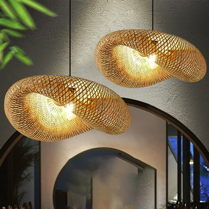Bambus LED Loftlampe med Håndlavet Vævning