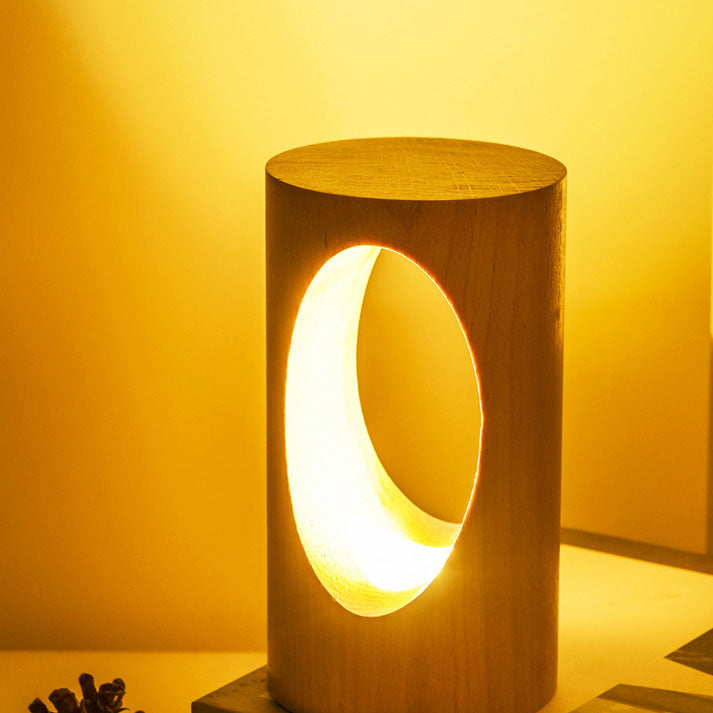Moderne Rektangulær Træ LED Bordlampe med USB Strøm
