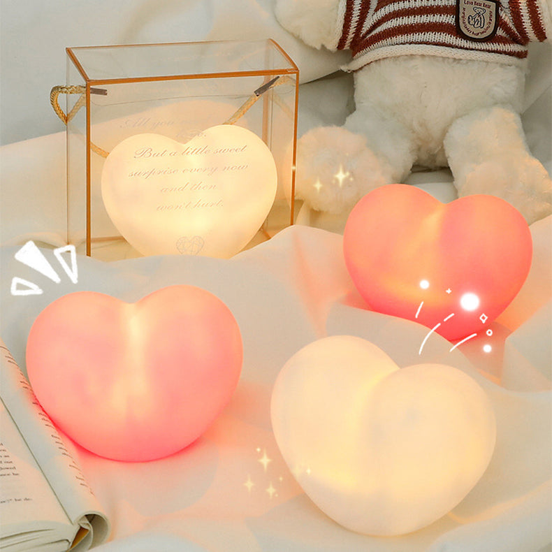 Hjerteformet Silikone LED Natlampe i Hvid og Rosa