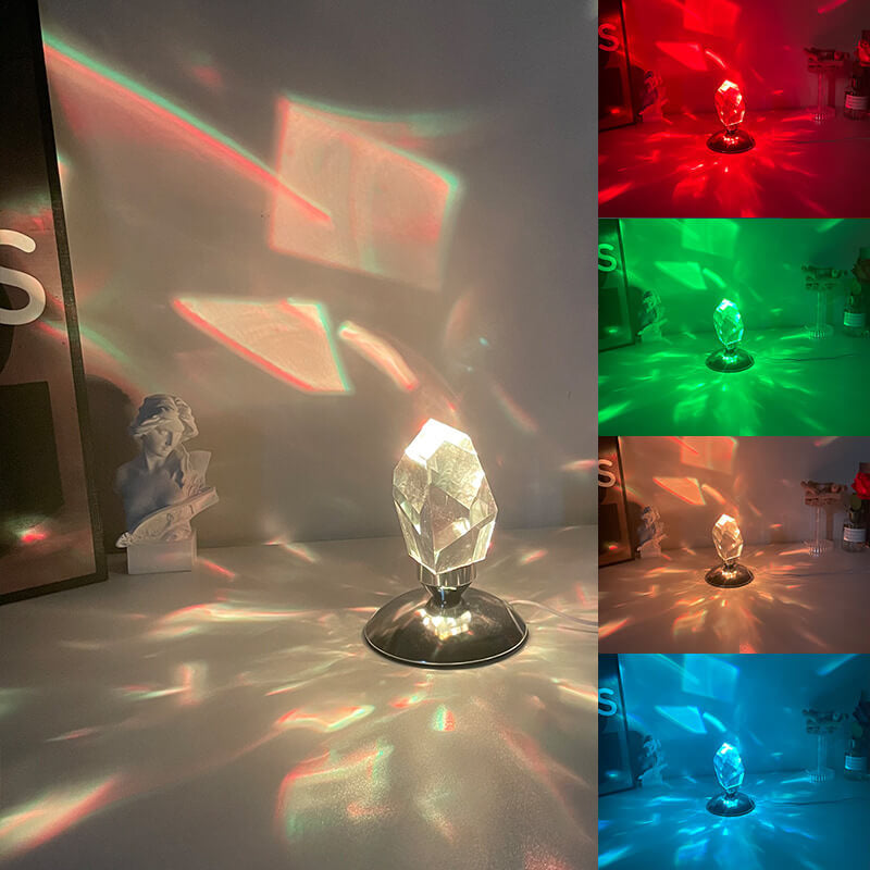 Diamantkrystal LED Bordlampe med Fjernbetjening - Trådløs Genopladelig Nattelygte med 16 Farveindstillinger
