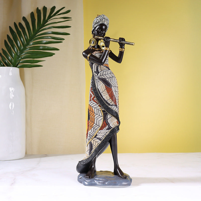 Håndmalet Skulptur af Afrikanske Kvindelige Musikere