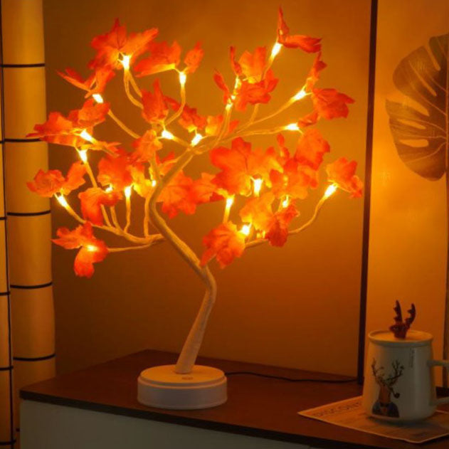 Rød LED Ahornblad Bordlampe med USB Opladning