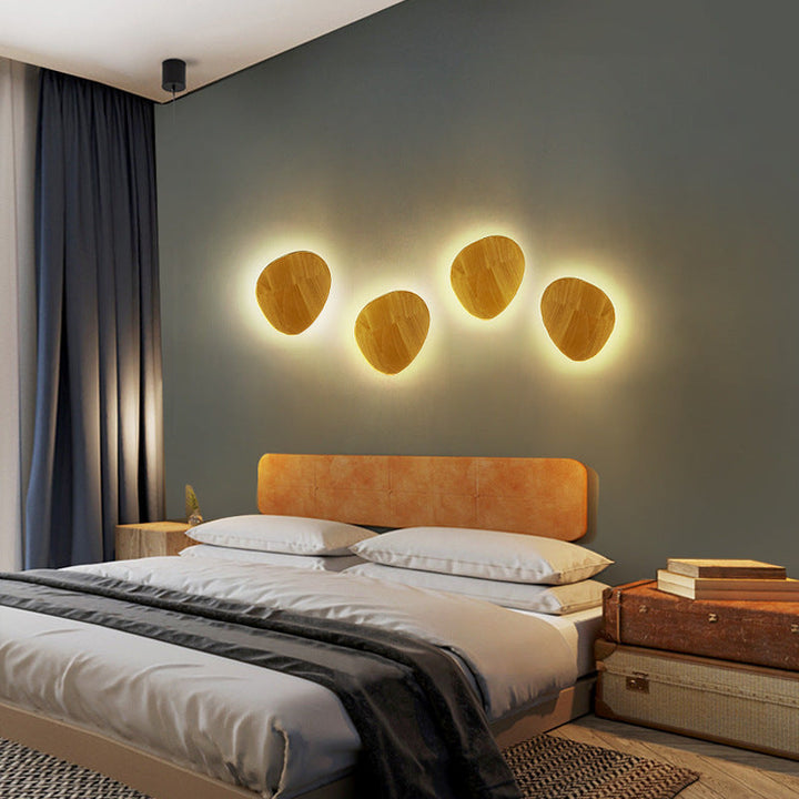 Minimalistisk Træ LED Væglampe i Rund og Oval Form