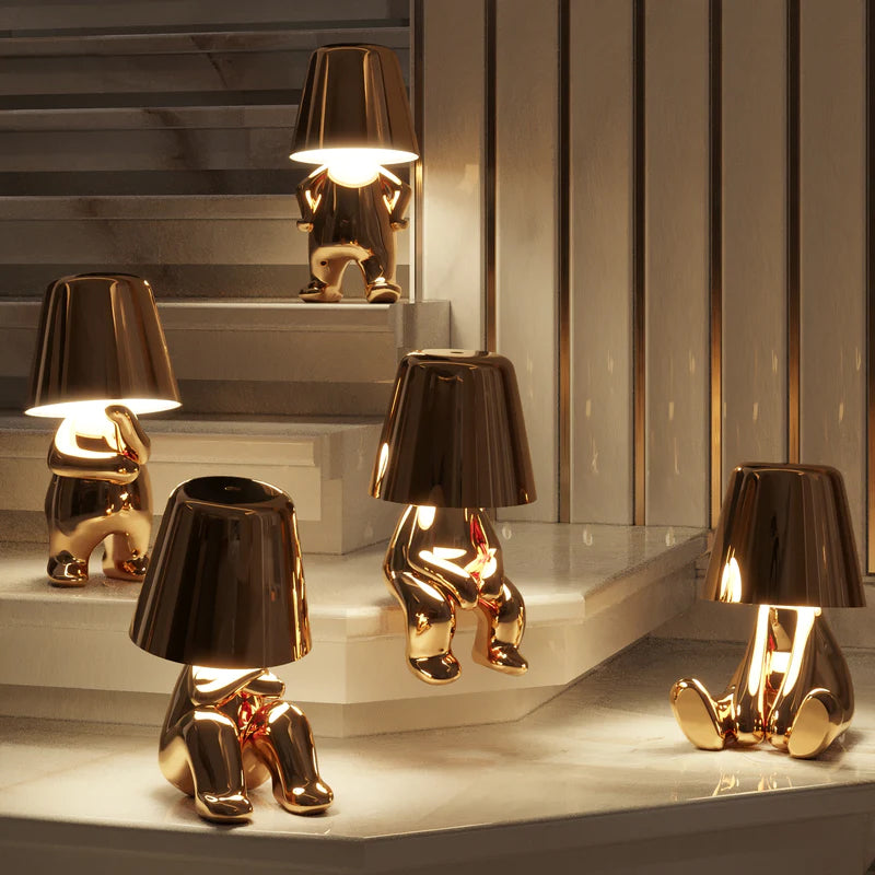 Guld Tænker Mand Bordlampe med Touchkontrol