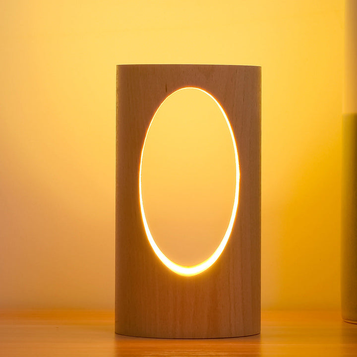Moderne Rektangulær Træ LED Bordlampe med USB Strøm