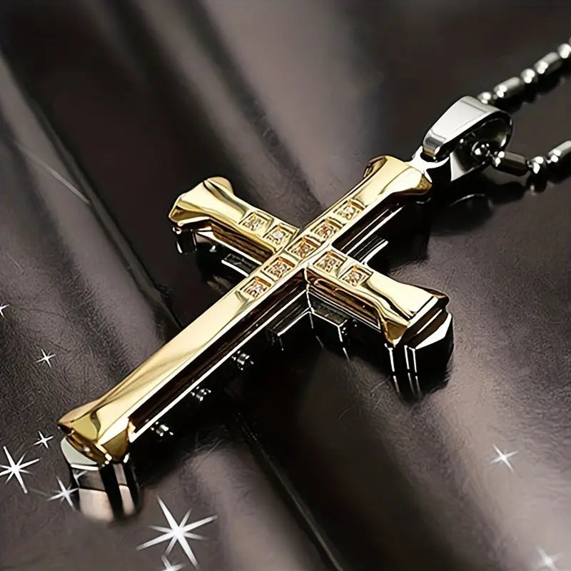 Halskæde med Rhinestone Korsvedhæng til Mænd