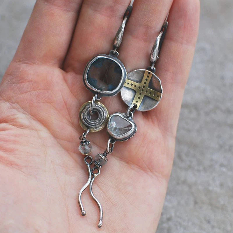 Blå Sten Kors Øreringe