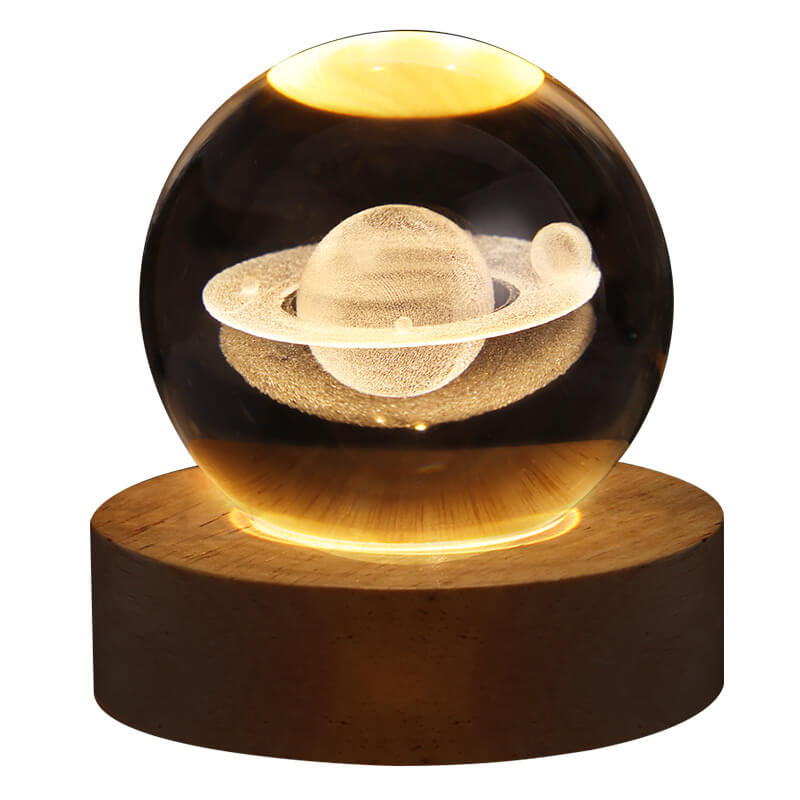Moderne Krystal USB LED Bordlampe med Træbase
