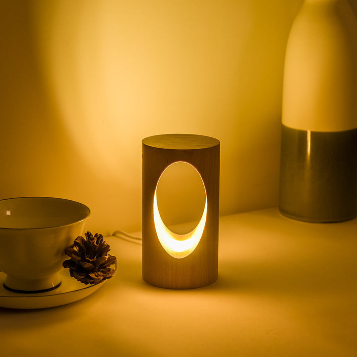 Moderne Rektangulær Træ LED Bordlampe med USB Strøm