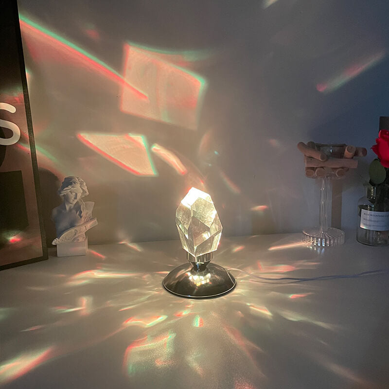 Diamantkrystal LED Bordlampe med Fjernbetjening - Trådløs Genopladelig Nattelygte med 16 Farveindstillinger