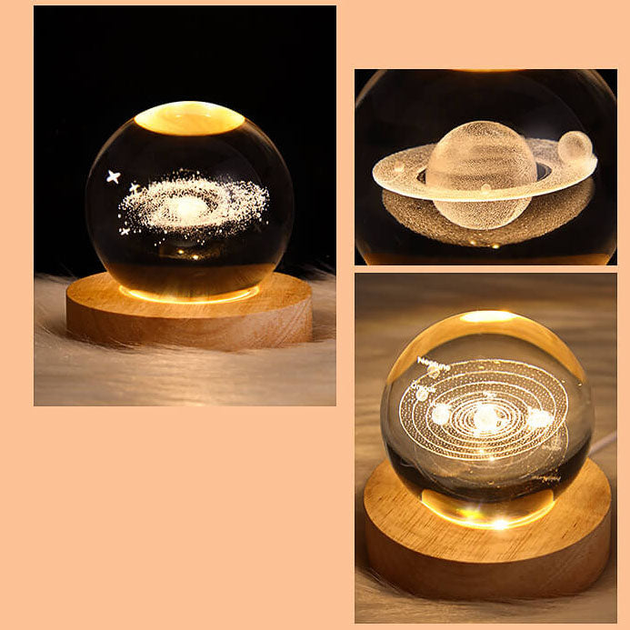 Moderne Krystal USB LED Bordlampe med Træbase