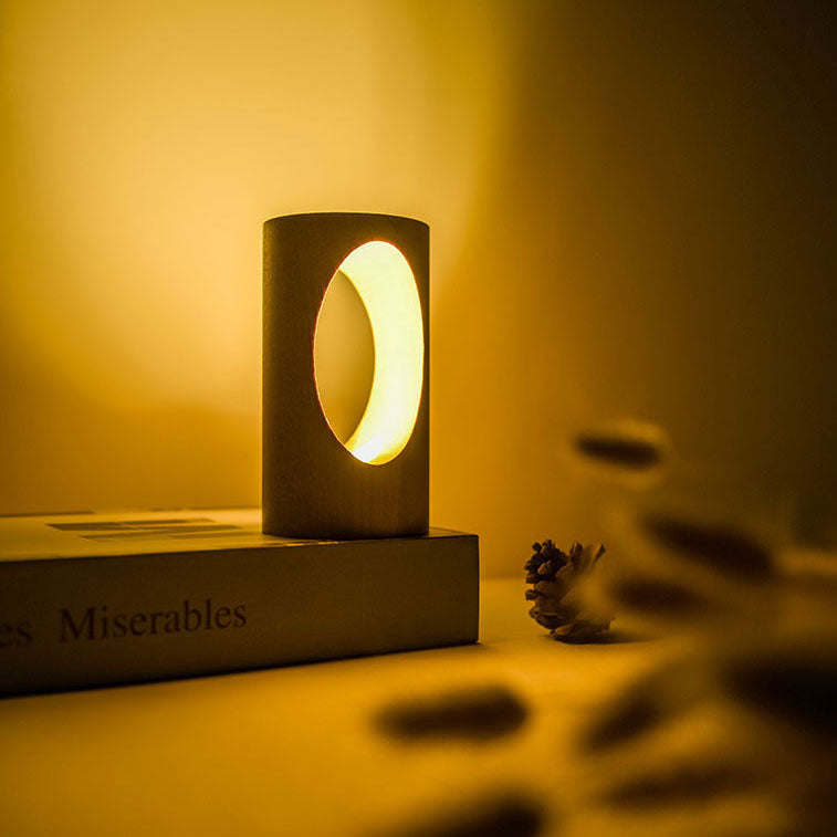 Moderne Rektangulær Træ LED Bordlampe med USB Strøm