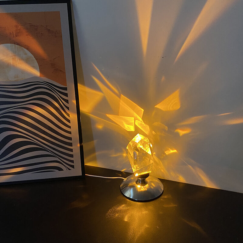 Diamantkrystal LED Bordlampe med Fjernbetjening - Trådløs Genopladelig Nattelygte med 16 Farveindstillinger