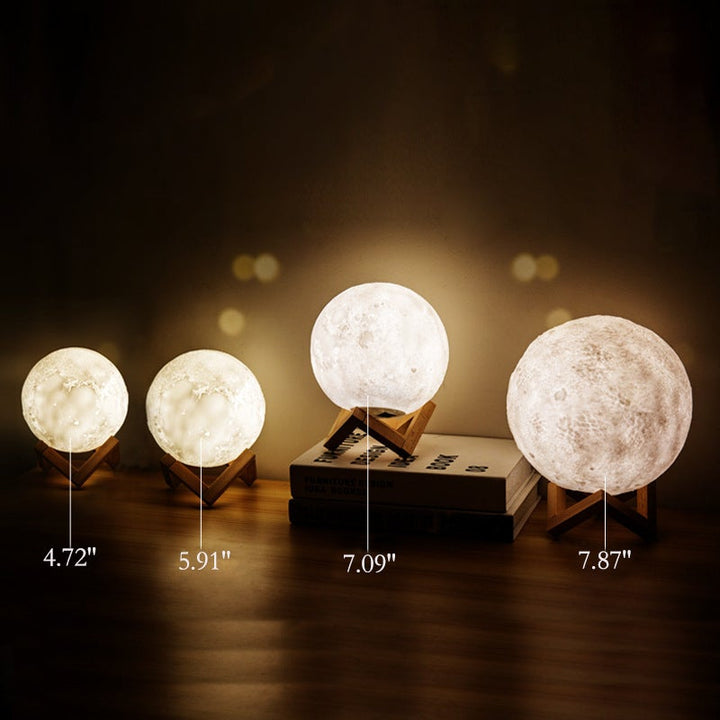 Genopladelig 3D-trykt Måne LED Bordlampe