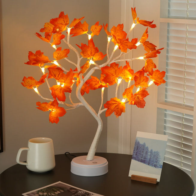 Rød LED Ahornblad Bordlampe med USB Opladning