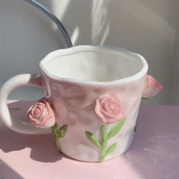 Håndmalet Keramisk Kaffe Kop med Blomsterdesign