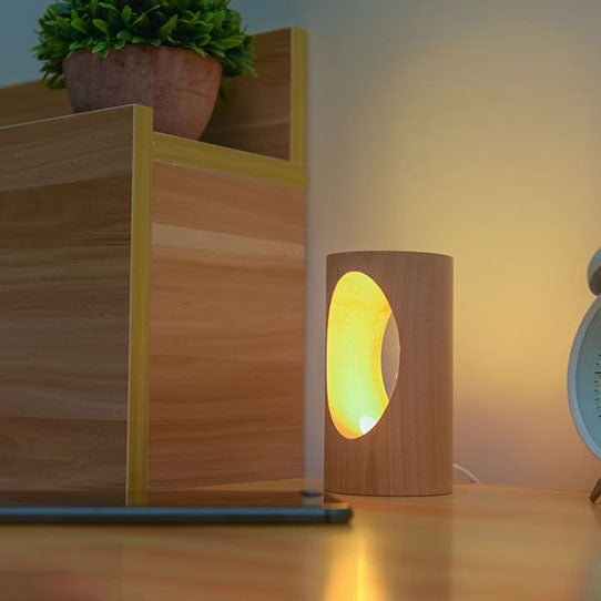 Moderne Rektangulær Træ LED Bordlampe med USB Strøm