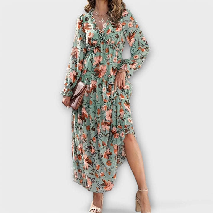 Wilma™ | Blomster V-Hals Maxi Kjole