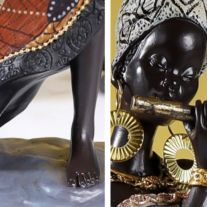 Håndmalet Skulptur af Afrikanske Kvindelige Musikere