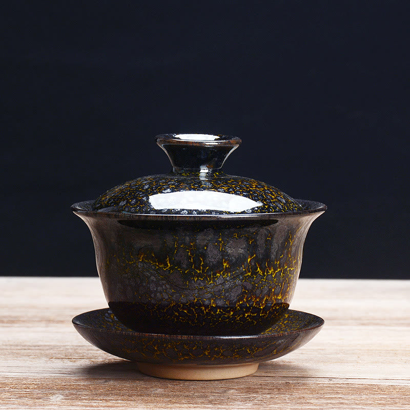 Elegant Keramisk Gaiwan Te Sæt med Sancai Glasur