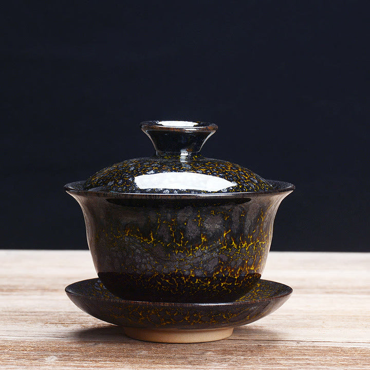 Elegant Keramisk Gaiwan Te Sæt med Sancai Glasur