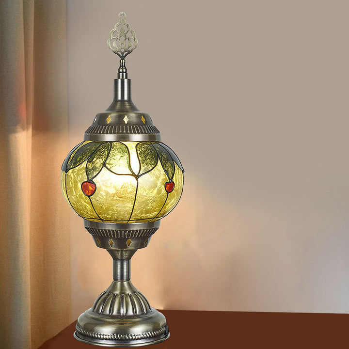 Flerfarvet Tiffany-inspireret Bordlampe med Keramisk Skygge