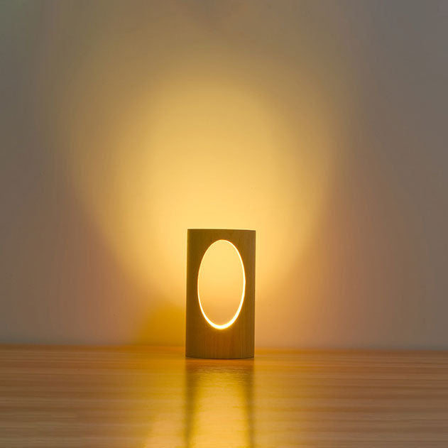 Moderne Rektangulær Træ LED Bordlampe med USB Strøm