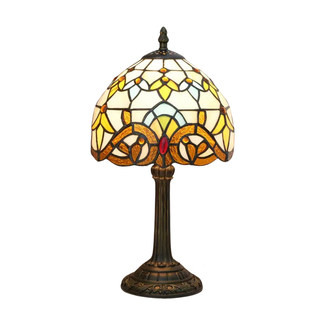 Tiffany-stil Bordlampe med LED Lys i Farvet Glas
