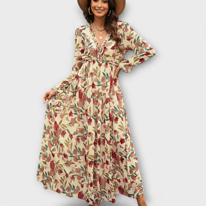 Wilma™ | Blomster V-Hals Maxi Kjole